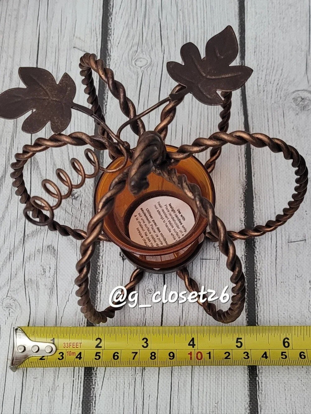 Amber Glass Pumpkin Votive Holder with Twisted Metal Frame
